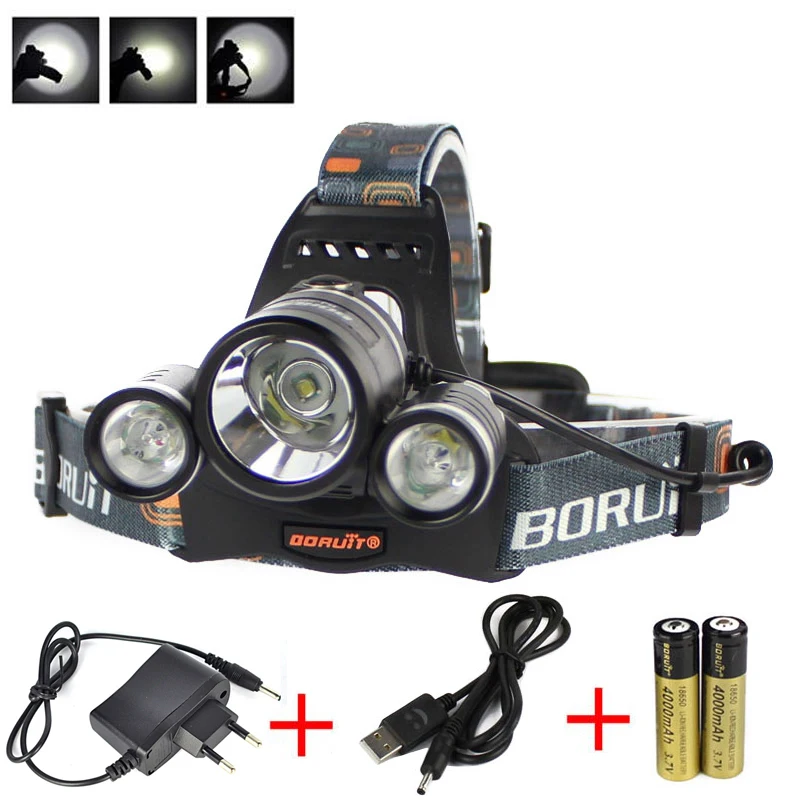 

Details about BORUIT 6000 Lumen 3x XM-L T6 LED Headlamp Headlight Torch+Wall/USB Charger+18650 Rechargeable Battery
