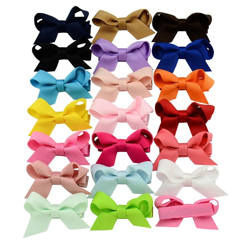 

20 Pcs Kids Girls Small Safety Solid Ribbon Bow Hair Clip Whole Wrapped Hairpins W25