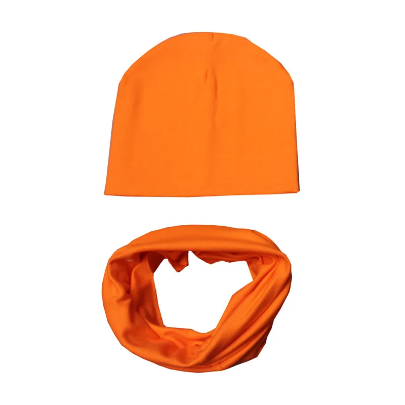 Осенне-зимний детский комплект с шапочкой для мальчиков и девочек, весенний теплый шейный платок, детские вязаные шапки, комплекты из хлопка, детская шапка, шарф, комплекты из 2 предметов - Цвет: orange