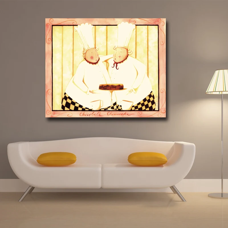 Bread Food And Two Fat Chef Modern Canvas Print Painting Wall Art Picture For Kitchen Room