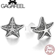 GAGAFEEL Мода 925 пробы серебра в форме морской звезды женские украшения, серьги фоны со сверкающим кубическим цирконием, женские серьги-гвоздики вечерние подарки