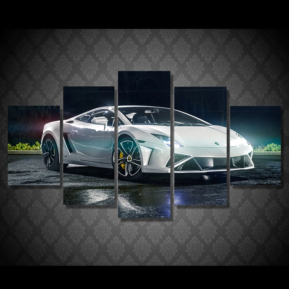 

5 Pcs/Set Framed HD Printed White Sports Car Picture Wall Art Canvas Room Decor Poster Canvas Abstract Oil Painting