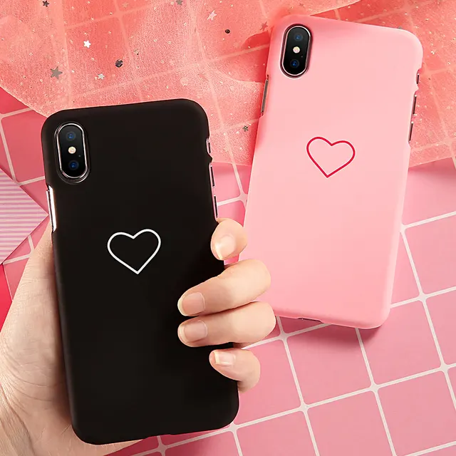 Girl Heart Pattern Phone Case For iPhone 6 6S 7 8 Plus X Case Cute Black Pink Ultra Thin Hard