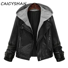 Осень-зима Для женщин пальто vestidos мода Большие размеры Повседневное Свободные капюшоном поддельные из двух частей из искусственной кожи пальто для Для женщин большой верхняя одежда 5xl