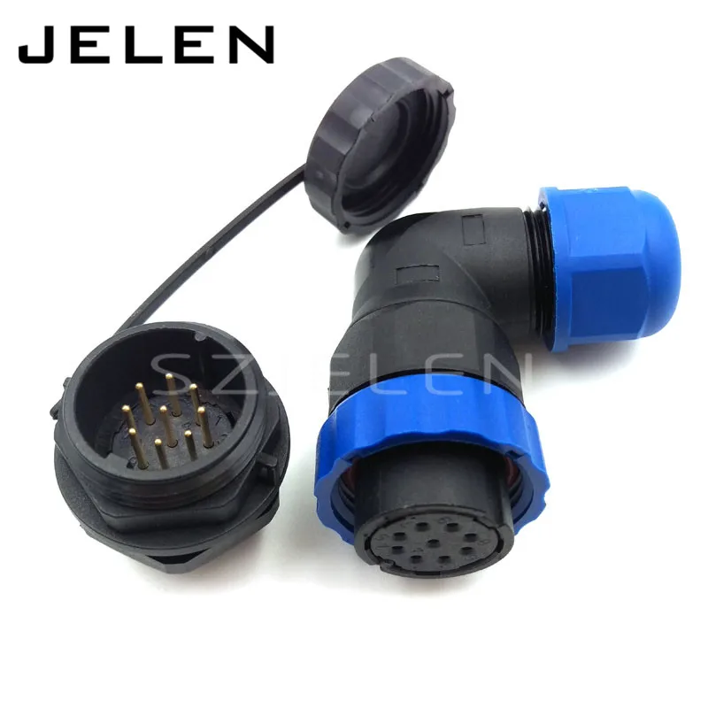 SD20TA ZM, IP67 90 degree elbow waterproof 9 pin connector ,Panel