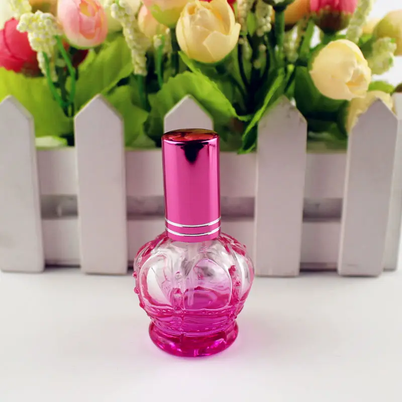 1 шт. 12 мл красочная Корона пустой стеклянный флакон духов небольшой образец портативный парфюм многоразового распылитель ароматов бутылка - Цвет: Розовый
