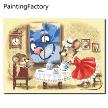 В рамке синий кот живопись по номерам домашнее украшение для гостиной стены Искусство чайный набор цветные цифры упакованы идеально