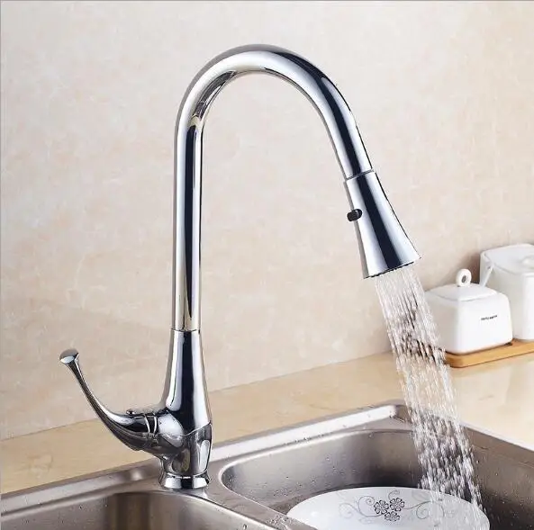 Best Quality Free Shipping Pull Out kitchen faucet Chrome brass hot and cold water tap sink mixer tap wash basin faucet basin mixer