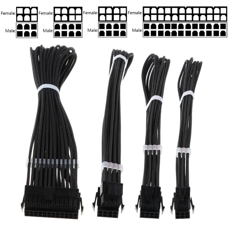 1 Set Basic Extension Cable Kit ATX 24Pin/ EPS 4+4Pin / PCI-E 6+2Pin/ PCI-E 6Pin Power Extension Cable for PC Computer Accessory