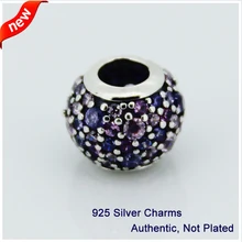 Подходит для Pandora Браслеты проложить огни талисманы с розовым и фиолетовым фианитом 925 пробы серебро бусины