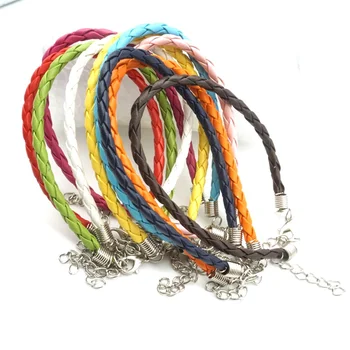 

100PCS Colorful PU Leather Braided Chain Bracelet fit DIY Beads Charm Adjustable Clip Bracelets Wax Cord Necklace for Women Men