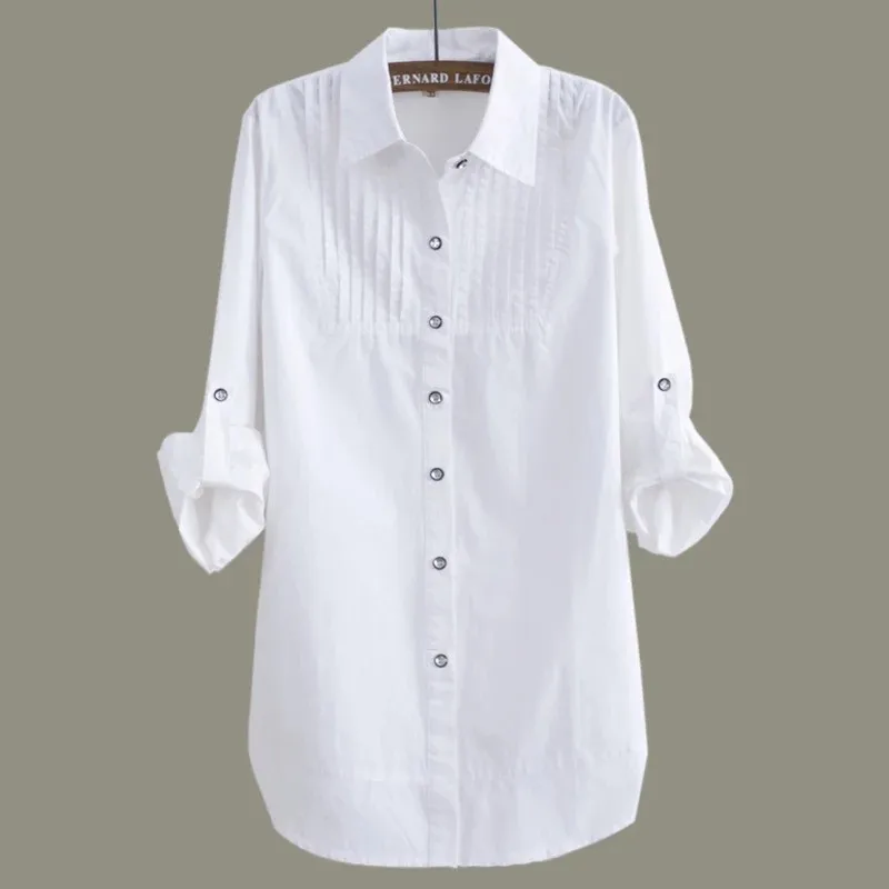 cotton 2018 Spring Summer Women White blouse long sleeved slim cotton ...