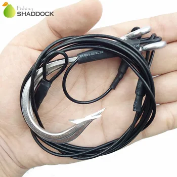 

1pc 2 Arms Strong Steel Wire Shark Rigs 7691 Stainless Steel Sharp Fishing Hooks Trace Wire Leaders Hook Size 10/0 12/0