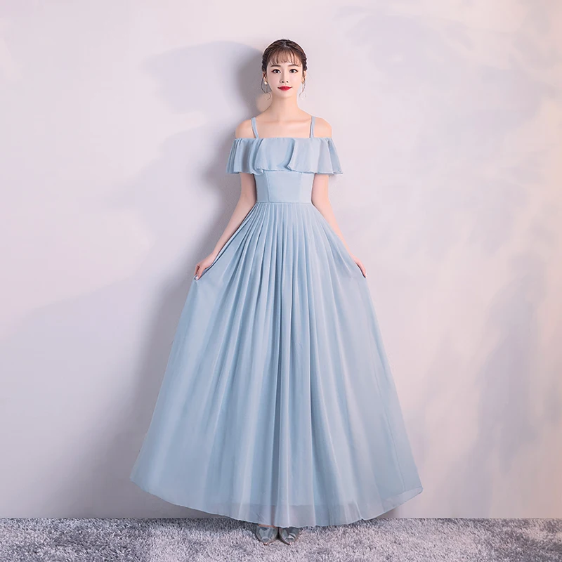 

Women Wedding Party Dress Bridemaid Dress Blue Long Dress Chiffon