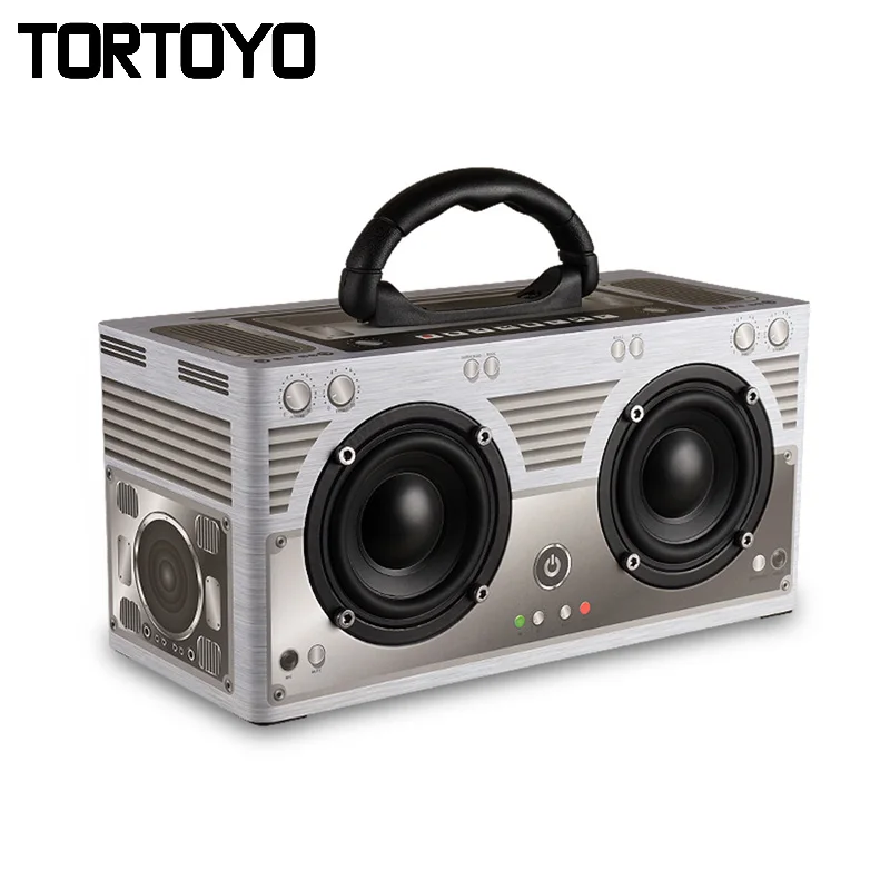 

TORTOYO Portable Wooden Bluetooth Speaker Wireless Outdoor Retro Speaker Dance Loudspeaker 3000mAh Support TF Card AUX FM Radio