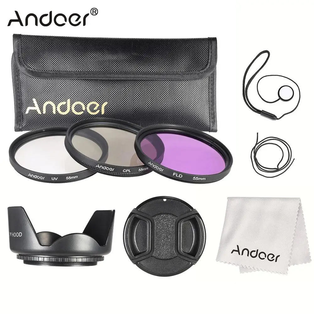 Andoer 55 мм Комплект фильтров (UV + CPL FLD) нейлоновый чехол для переноски крышка