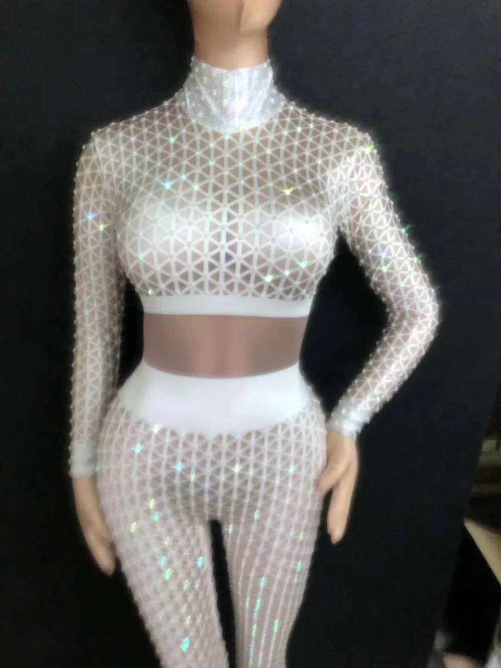 Ночной клуб для женщин танцовщица команды костюм черный белый 3D печать Стразы комбинезон сексуальный бар DJ певец Джаз полюс танцевальная одежда