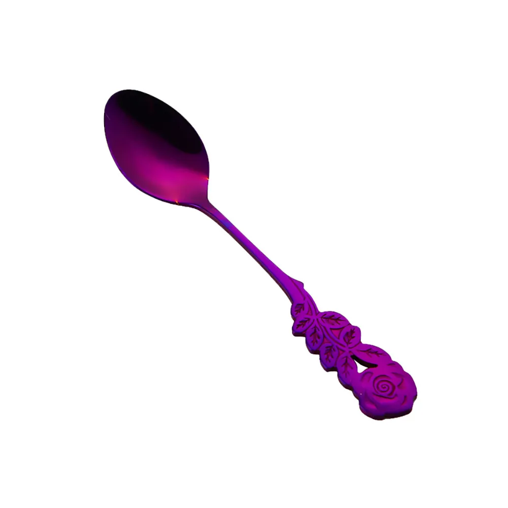 ISHOWTIENDA ложки с цветами из нержавеющей стали кофе чай Spork Столовые приборы десертное приспособление для салата высокого качества - Цвет: E