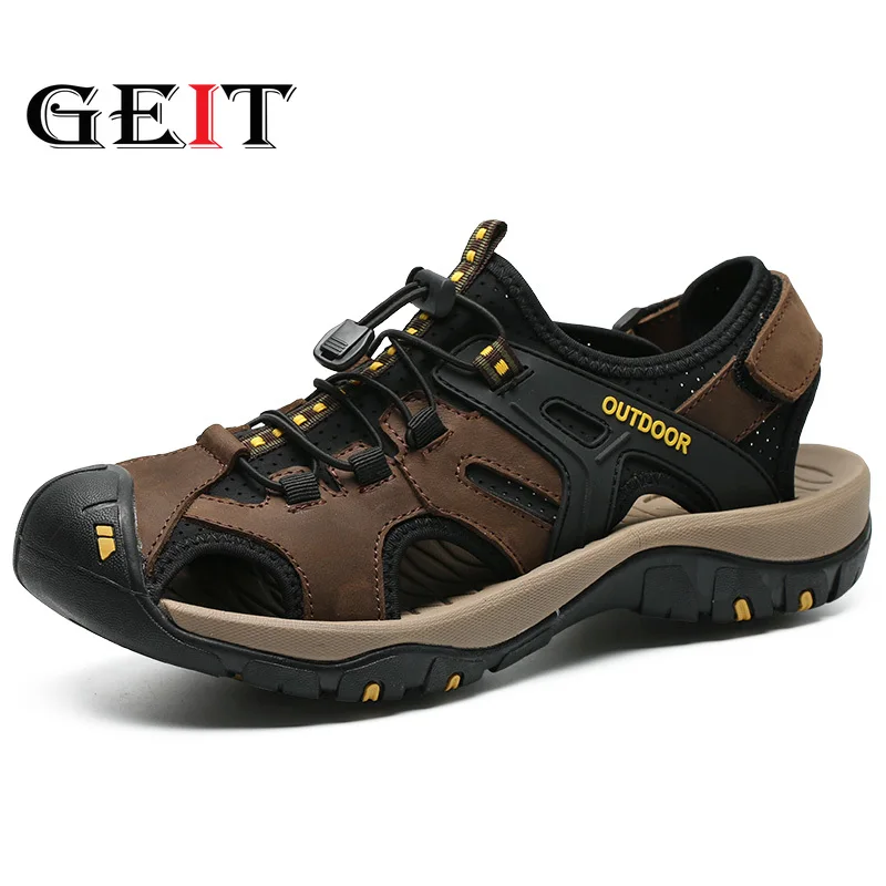 Men Sandals Genuine Leather Sandals Men Outdoor Casual Shoes Breathable Sandals Slippers Shoes Men Beach Shoes Big Size 38-47