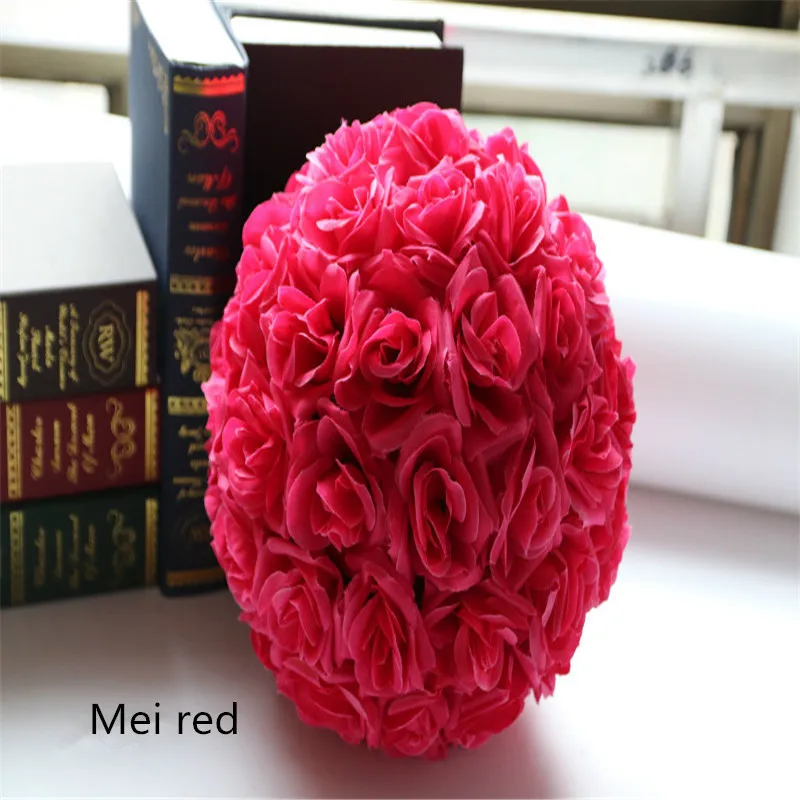 20 см искусственный шелк роза Pomander цветочные шарики букет для свадьбы декоративное украшение предмет интерьера целующийся шар - Цвет: Розово-красный