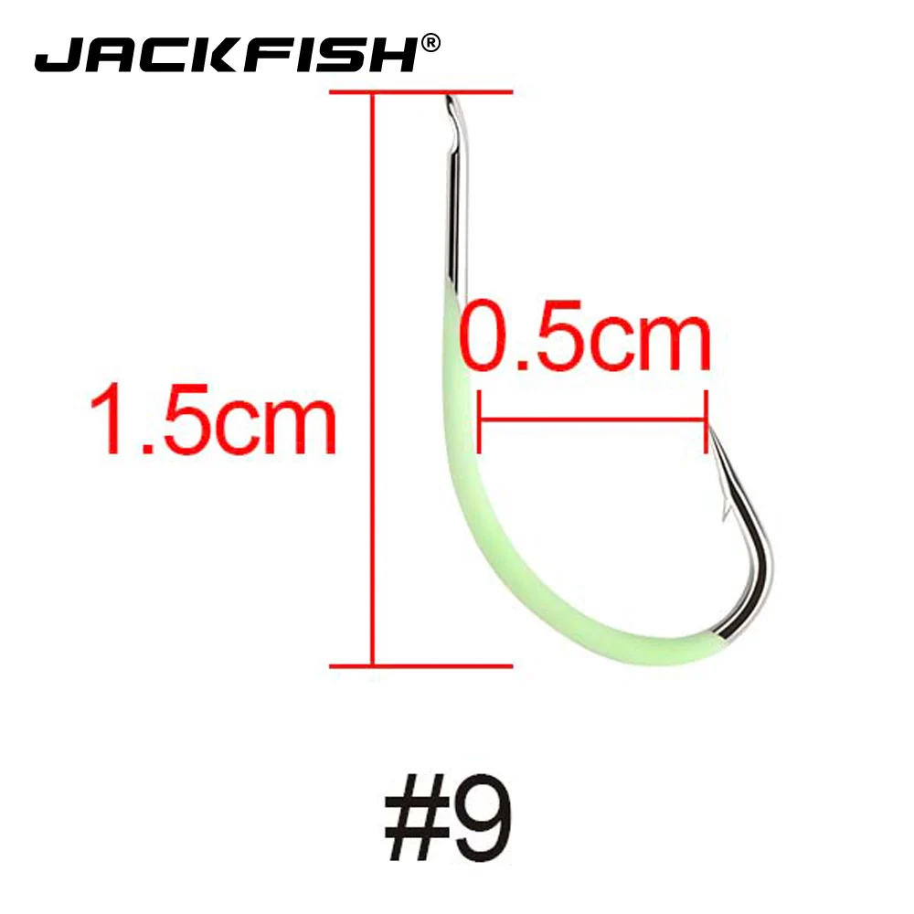 JACKFISH 10 قطعة/الوحدة عالية الكربون الصلب مضيئة الصيد هوك #9-#18 الخطافات دائم Pesca الشائكة هوك الصيد معالجة