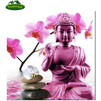 

Pink Flowers Buddha Mosaic Needlework Diy Diamond Painting Wall Sticker Resin Diamond Embroidery Square Drill Full Rhinestone