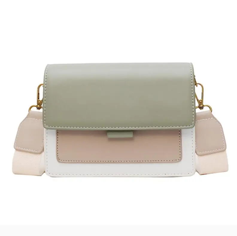 Кожаные сумки через плечо контрастного цвета для женщин дорожная сумка модная простая сумка через плечо Женская мини-сумка с клапаном - Цвет: Green