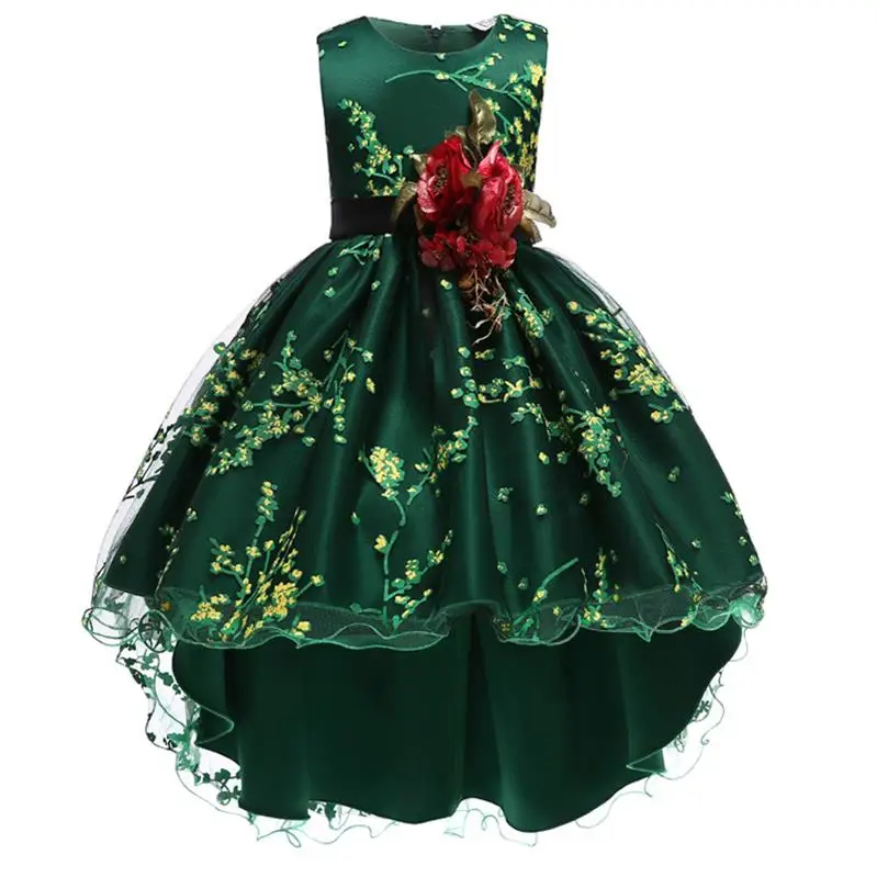 Зимнее принцессы платье для девочки;Вышитый нарядное платье для девочки;новогодний костюм для девочки;День рождения пышное праздничное платье для девочки;карнавальные костюмы для девочек;детские платья 3 4 5 10 12 лет - Цвет: Green
