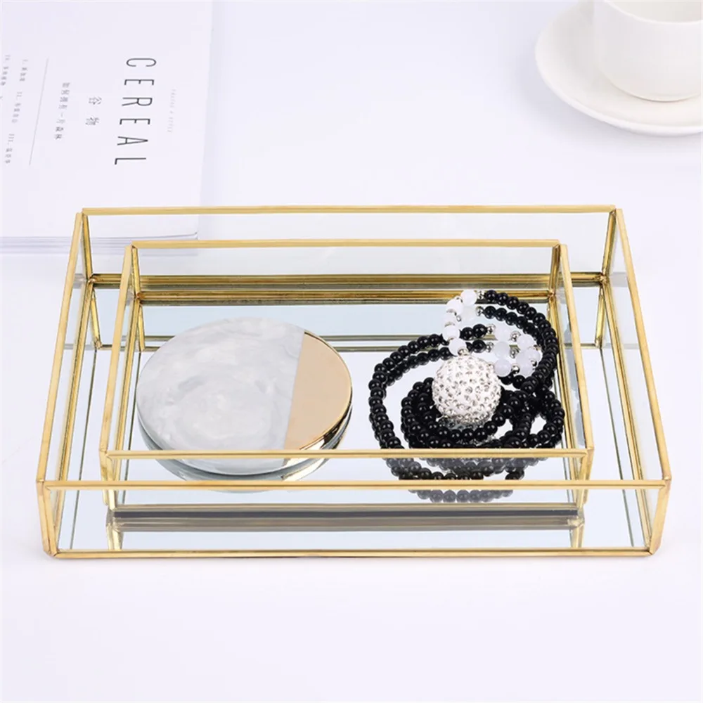 Nordic-Retro-Storage-Tray-Gold-Rectangle-Glass-Makeup-Organizer-Tray-Dessert-Plate-Jewelry-Display-Home-Kitchen