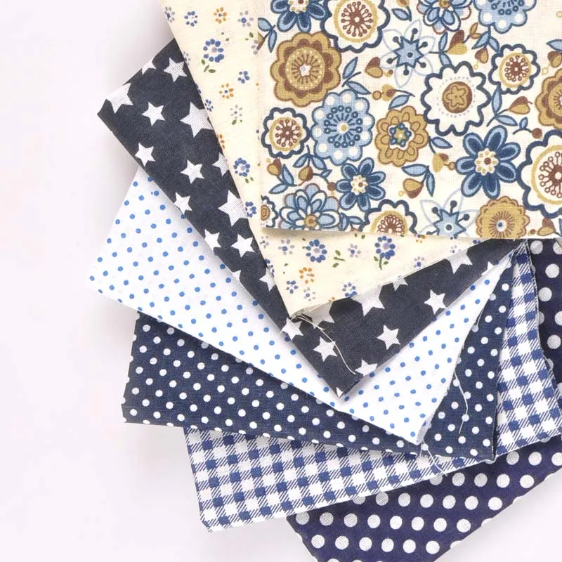

7Pcs/set Cotton Fabric For DIY Sewing Patchwork Bags Bedding Dark Blue Flower Textiles Fabrics Handmade Material 25x25cm C2135