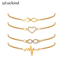 5 шт./компл. Infinty два сердца, дизайн Браслеты Комплекты Подвески золото Цвет звено цепи пара браслет для Для женщин девочек Bff ювелирные изделия Bijoux(украшения своими руками