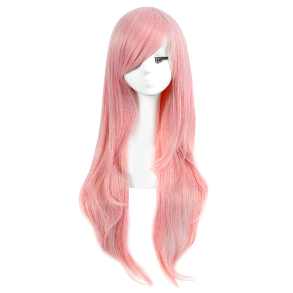 

Synthetic High Temperature Hair Female Top Soft Full Wigs Breathable Hairnet Long Wavy Light Pink False Hair Cosplay Party