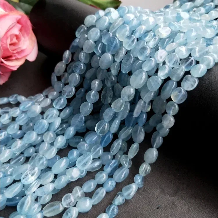 

AA aquamarine blue flat baroque 7*9mm unique 15" for DIY jewelry making loose beads FPPJ wholesale beads nature gem stone