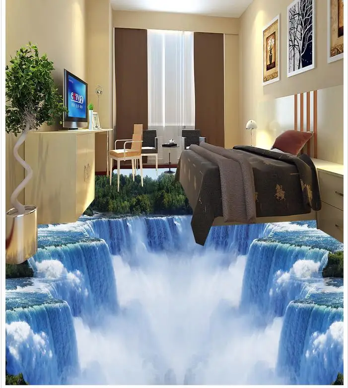 

Modern Custom 3D Floor Mural Waterfall Bathroom Toilet Living Room 3D Flooring PVC Wall Paper Self-adhesive Floor Mural