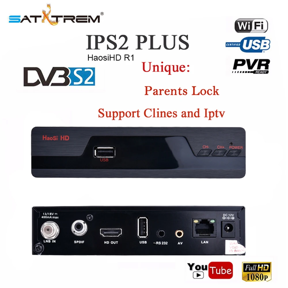 2 шт. SATXTREM IPS2 PLUS-HaosiHD R1 DVB S2 HD спутниковый ТВ приемник Поддержка PowerVu Biss ключ IP tv Clines телеприставка рецептор