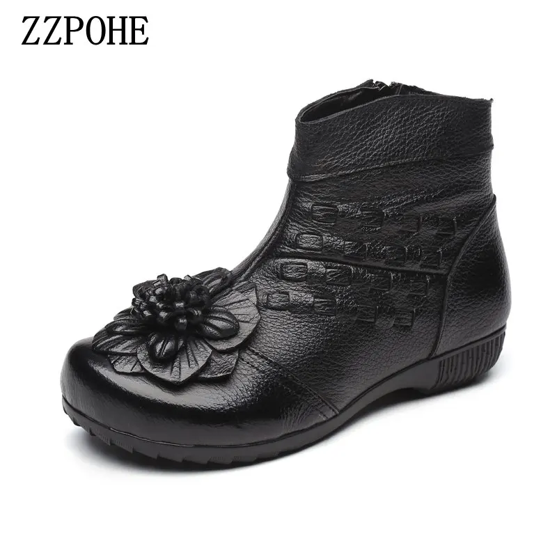 

ZZPOHE Woman Winter Fashion Boots Genuine Leather Ankle Boots anti slip and abrasion resistant national style embroider boots