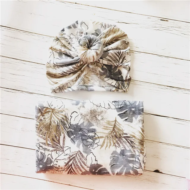 Grey Donut Hat Детская одежда для сна, хлопковое мягкое одеяло для пеленания девочек и новорожденных, комплект из 2 предметов: одеяло для сна+ шапочка с оборками - Цвет: Grey Donut Hat