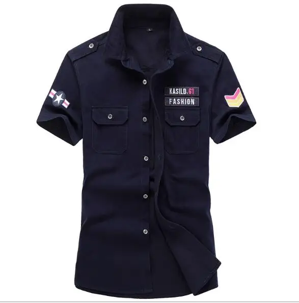 Plus Size M-6XL 2017 Hot High Quality Men's Short Sleeve Shirt men's military uniform style men Casual Top Clothes | Мужская