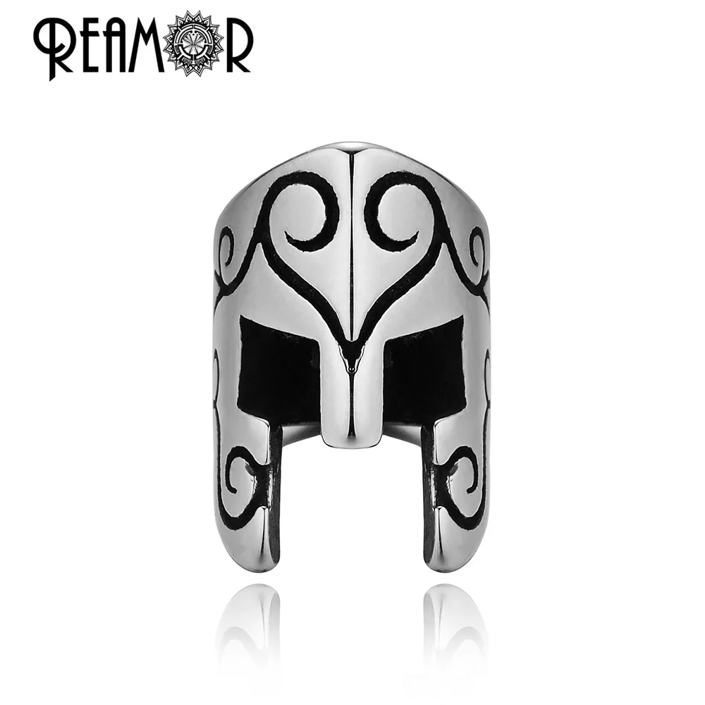 REAMOR Classic 316l Stainless Steel Roman Warrior Helmet Genuine Leather Bracelet For Men Charm Jewelry Handmade Wristband Gift