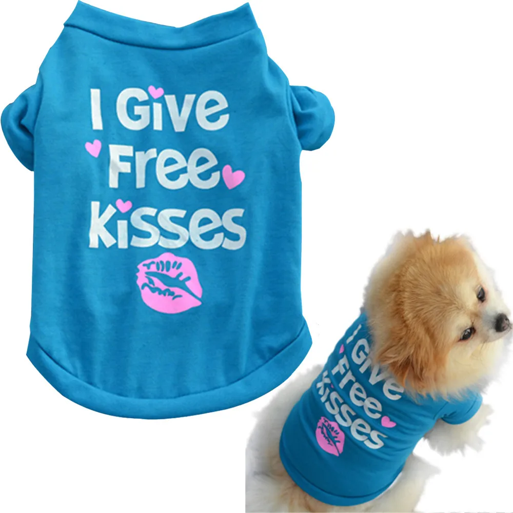 Летняя футболка с принтом «i give free kisses» для питомцев, щенков, собак, кошек, Одежда для питомцев, жилет, футболка, одежда для маленьких собак