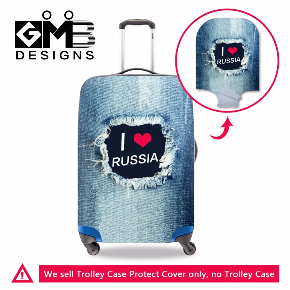 

Fashion Jean 3D Printed Elastic polyester travel luggage cover I love Russia waterproof Suitcase protective cover for to18-30