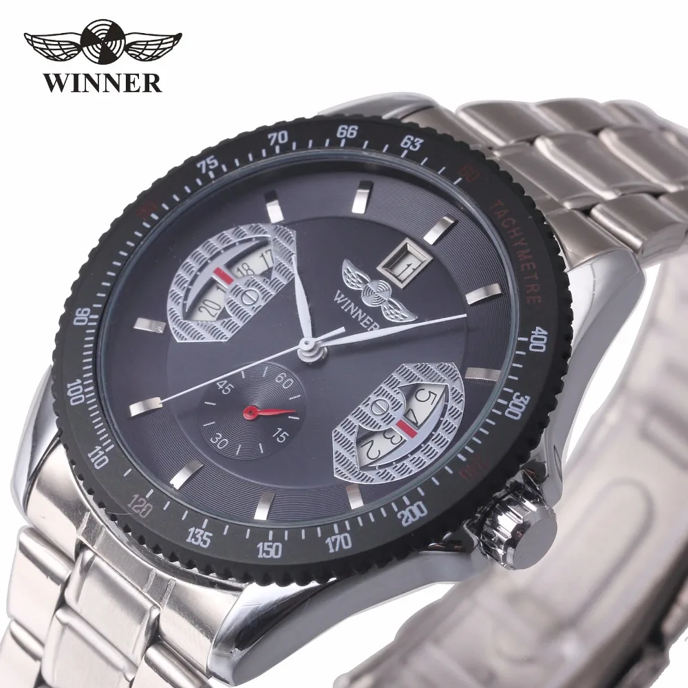 

Winner 2018 Sport Men Automatic Mechanical Watch Stainless Steel Strap Calendar Date Concise Design Wristwatch Best Male Gift