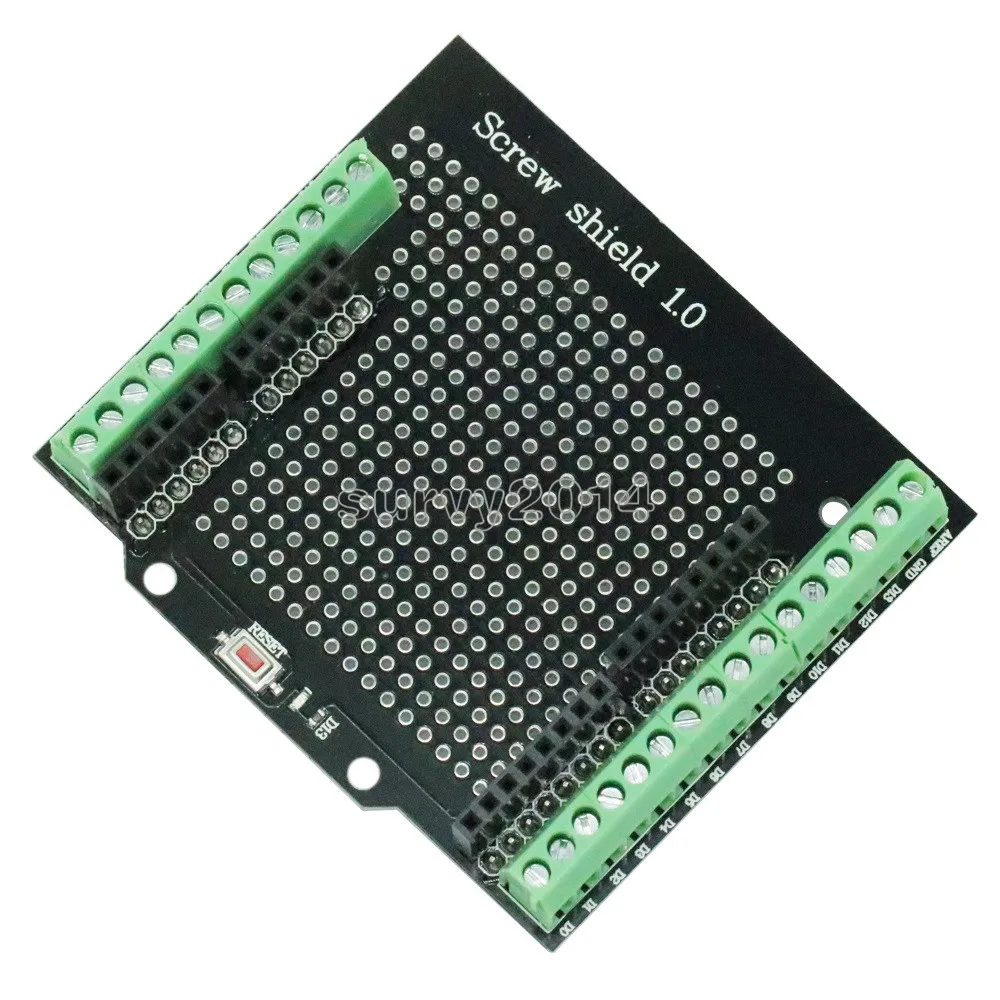 

Proto Screw Shield for Arduino Open Source Reset Button D13 LED NEW For Breadboard 3.81 Terminal Double-sided PCB SMT Solder DIY