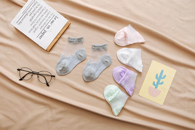 Новое поступление, комплект из 5 пар, летние ультратонкие детские носки с цветочным рисунком, кристалл для девушки носки в сетку, прозрачные невидимые носки