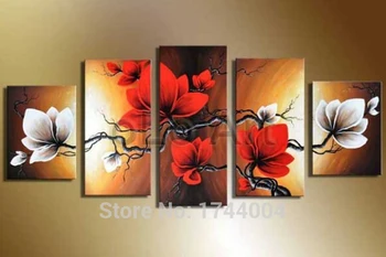 

100% Hand Painted 5 Piece Set High Quality Red White Flower Oil Painting On Canvas Wall Decoration Art Picture For Living Room
