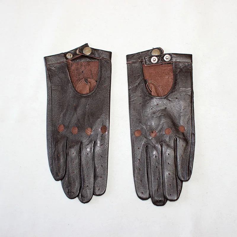 Новые женские кожаные перчатки Модные короткие стильные весенние и летние женские перчатки для вождения - Цвет: Dark brown