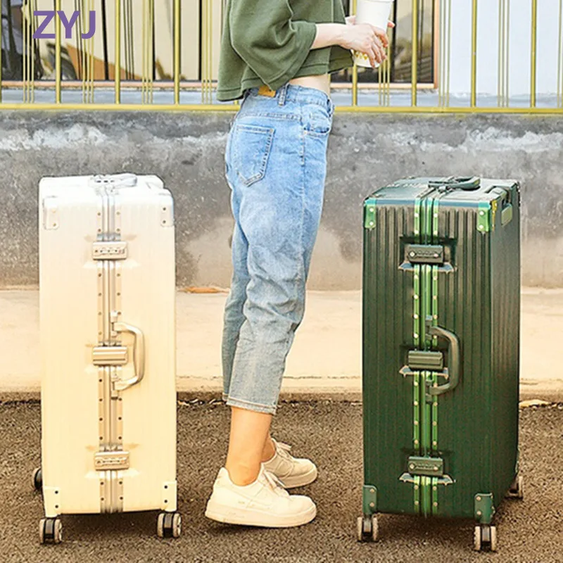 

ZYJ Women Travel Trolley Luggages Hard Girls Men Aluminum Frame Alloy Business Rolling Airplane Luggage 20 24 29 Inch Suitcase