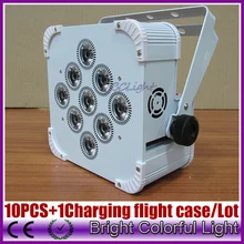 10 ламп+ 1 Летающий кейс/лот 9 шт. 18 Вт RGBWAUV 6 цветов диоды питающиеся от батареек беспроводный светодиодный сценический светильник par свет/беспроводный светодиодный сценический светильник