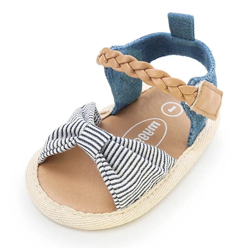 Милая парусиновая детская пляжная прогулочная обувь с бантом для маленьких девочек; обувь для первых шагов