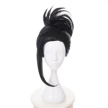 Meu herói academia yaoyorozu momo mulher peruca preta com chignon cosplay traje boku nenhum herói academia resistente ao calor perucas de cabelo